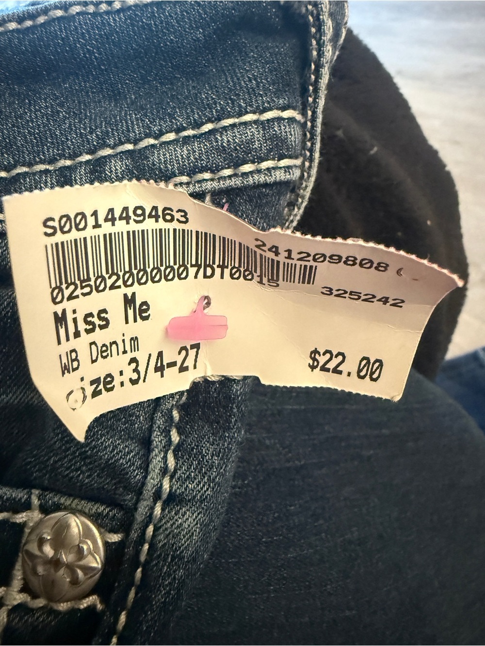 Miss Me Dark Indigo Skinny Jeans with Contrast Stitching - Picture 4 of 4
